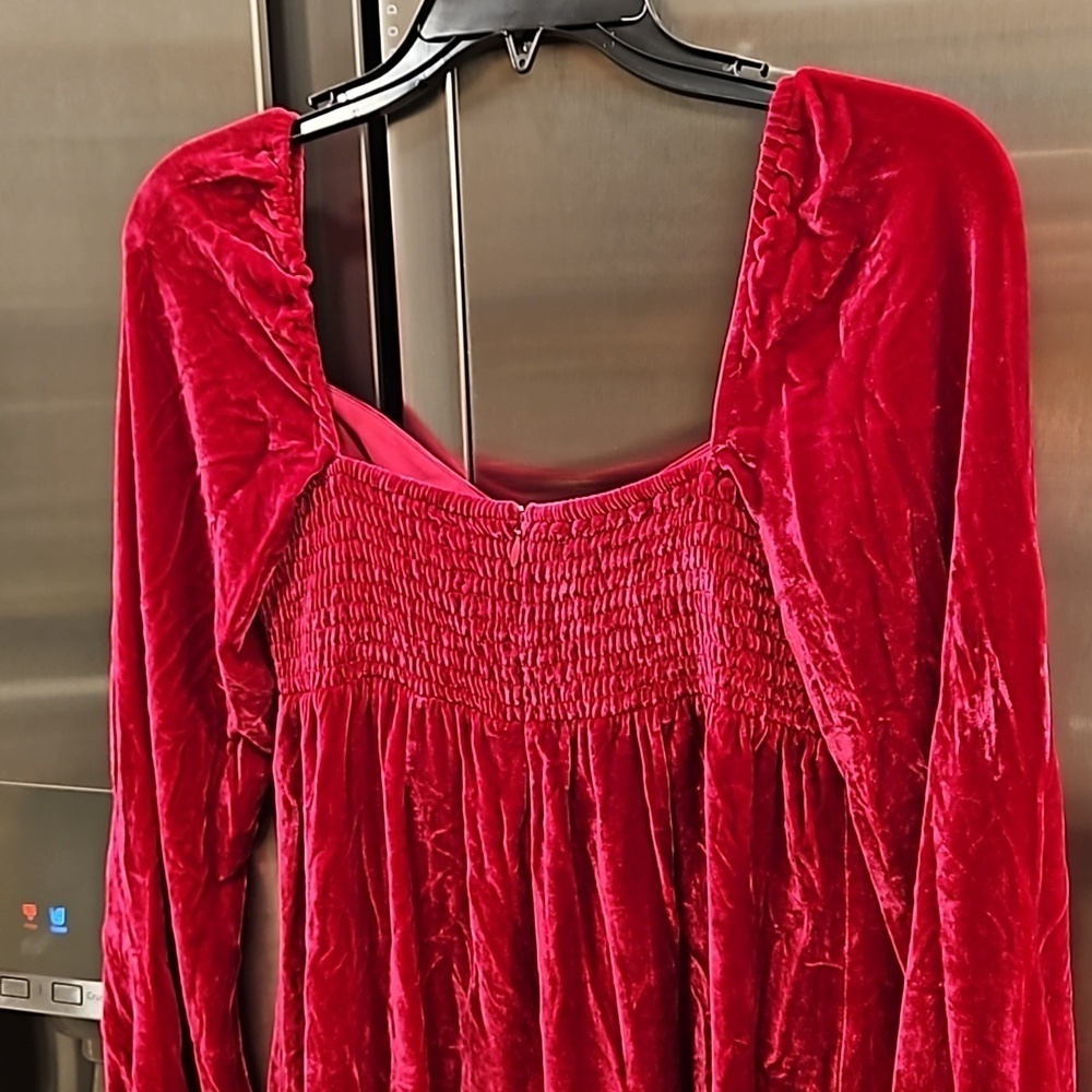 💕REFORMATION💕 Chestnut Velvet Babydoll Dress ~ Rhubarb Red 4 NWOT - Picture 11 of 14